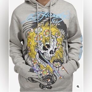 Ed Hardy Gray Skull Graphic Hoodie
